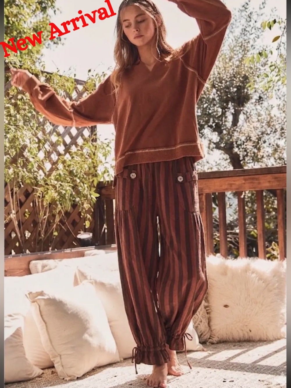 707. Oddi striped wide leg pant in rust